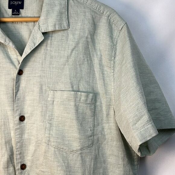 J. Crew Factory BZ120 Dobby Textured Short sleeve Camp Shirt large NWOT Green - Picture 2 of 10